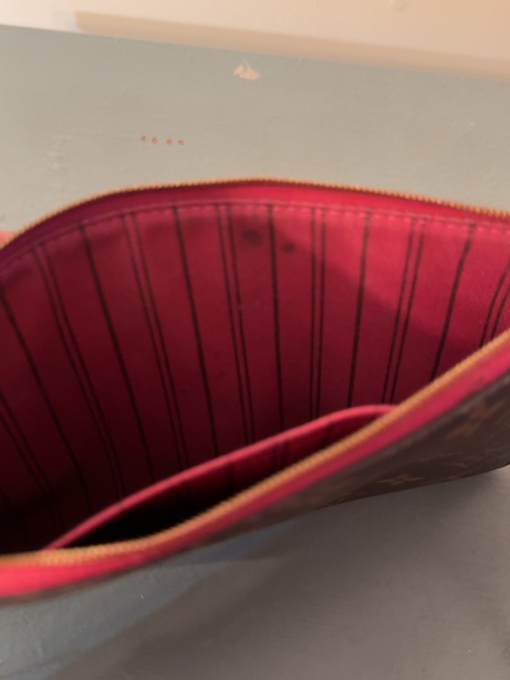 Louis Vuitton Brown Monogram Pouch with Pink Trim - Picture 4 of 4